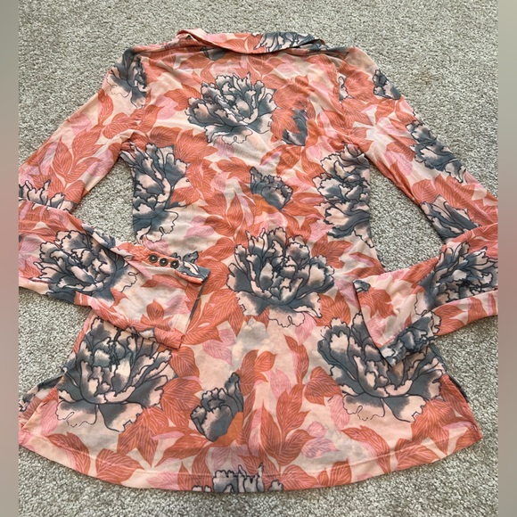 Free People Retro Bloom Long sleeve Y2K Mesh Lucky Shirt Button Front Sz. L - Picture 6 of 8